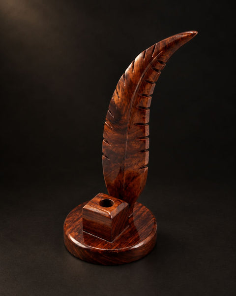 Artisanal Wooden Quill Pen Rest & Desk Sculpture