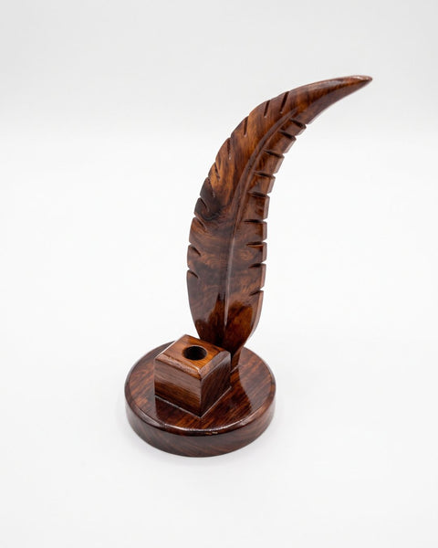 Artisanal Wooden Quill Pen Rest & Desk Sculpture