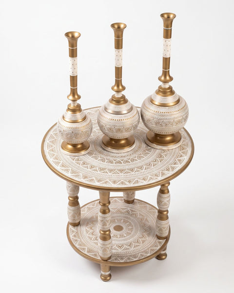 Premium Cream White & Gold Hand-Painted Naqashi 4-Piece Decor Set