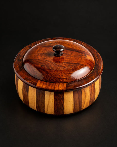 Premium Handcrafted Two-Tone Wooden Roti Dabba & Storage Box