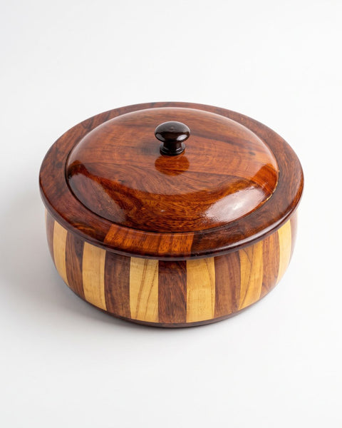 Premium Handcrafted Two-Tone Wooden Roti Dabba & Storage Box