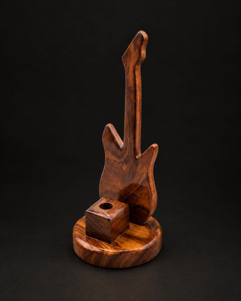 Premium Handcrafted Wooden Electric Guitar Pen Holder & Desk Stand