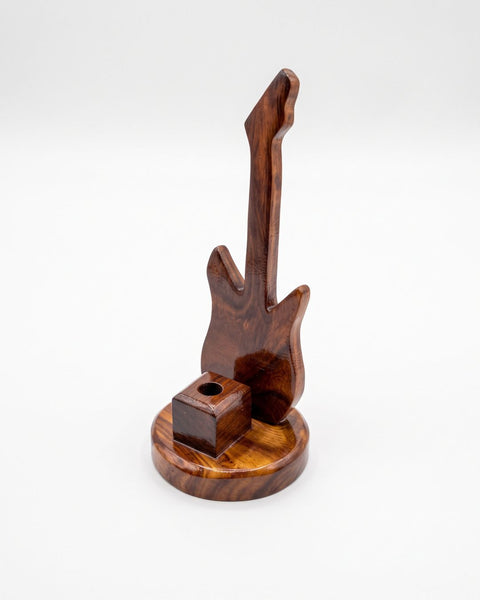 Premium Handcrafted Wooden Electric Guitar Pen Holder & Desk Stand