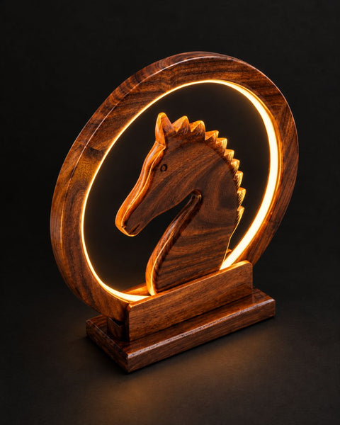Premium Handcrafted Wooden Horse LED Accent Lamp & Sculpture
