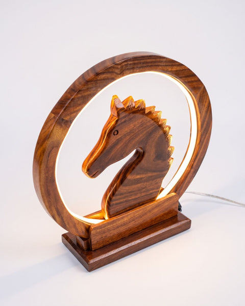 Premium Handcrafted Wooden Horse LED Accent Lamp & Sculpture