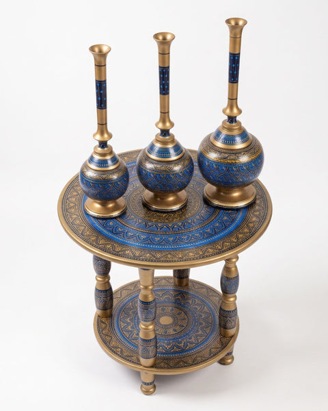 Royal Blue & Gold Hand-Painted Naqashi 4-Piece Decor Set (Table & 3 Vases)
